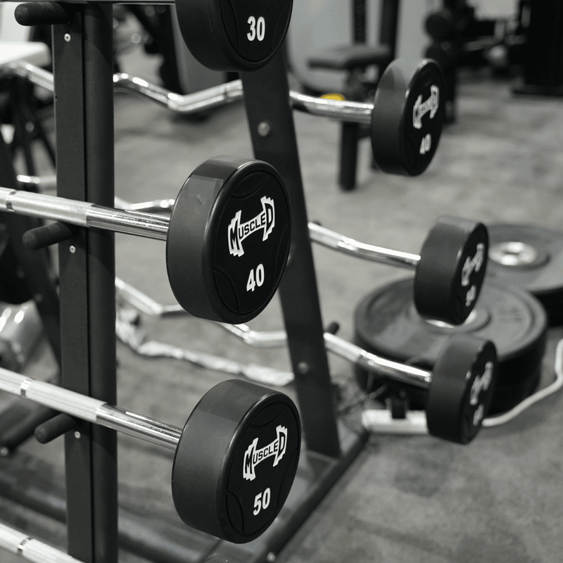 Muscle D Fitness Pro Urethane Barbell Set(Straight or Curl) - 20 to 110 lbs (Barbell Set Only)