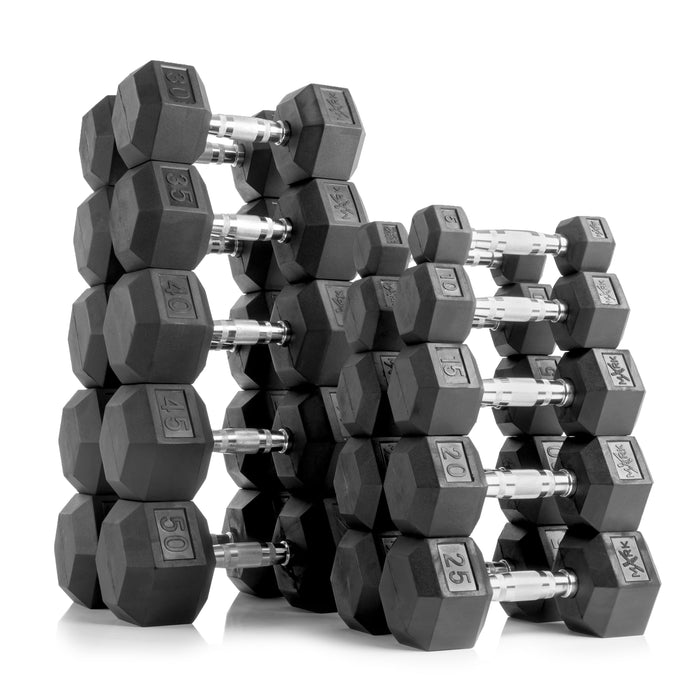 XMARK 10-Pairs, 5 to 50 lbs. Hex Dumbbells Includes 3-Tier Storage Rack