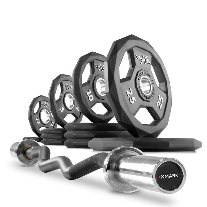 XMARK Black Diamond® Olympic Weight Plates and Curl Barbell Sets