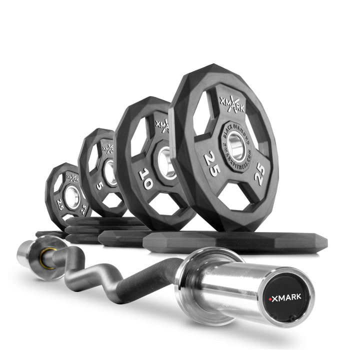 XMARK Black Diamond® Olympic Weight Plates and Curl Barbell Sets