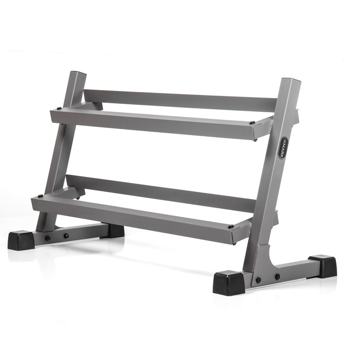 XMARK Rubber Hex Dumbbell Pairs (10 to 50 lbs) and 2-Tier Storage Rack
