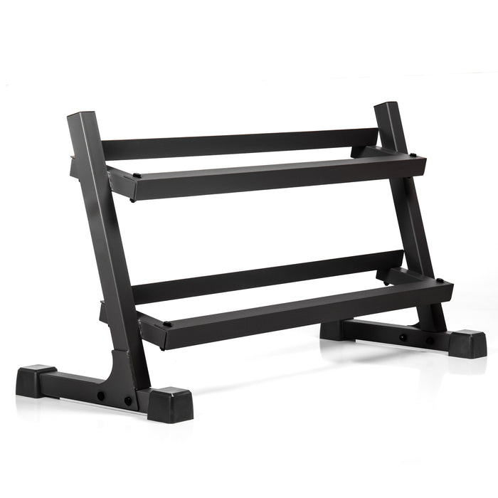 XMARK Rubber Hex Dumbbell Pairs (10 to 50 lbs) and 2-Tier Storage Rack