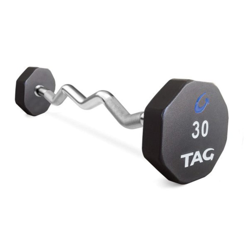 TAG Fitness 8-Sided Virgin Rubber Fixed Barbell with EZ Bar