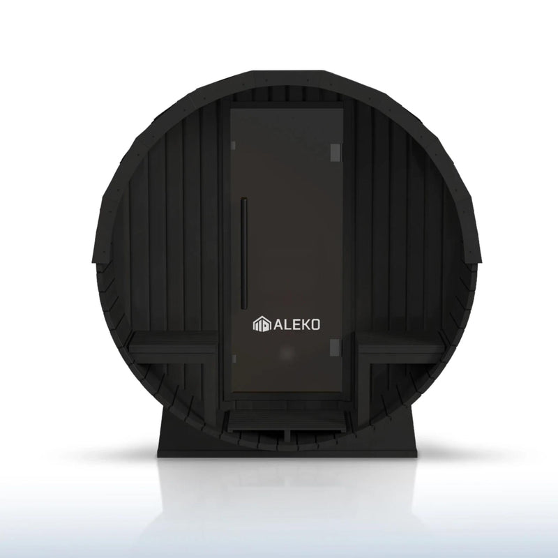 ALEKO Aster Barrel Outdoor Sauna with Porch – 3-5 Person