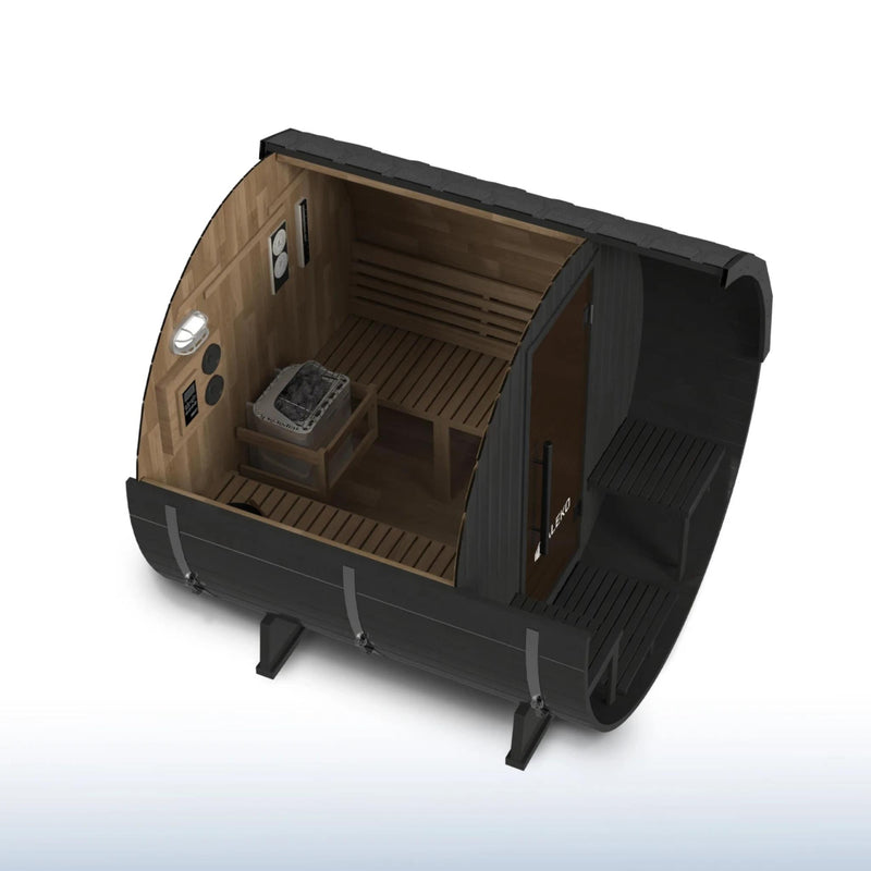 ALEKO Aster Barrel Outdoor Sauna with Porch – 3-5 Person