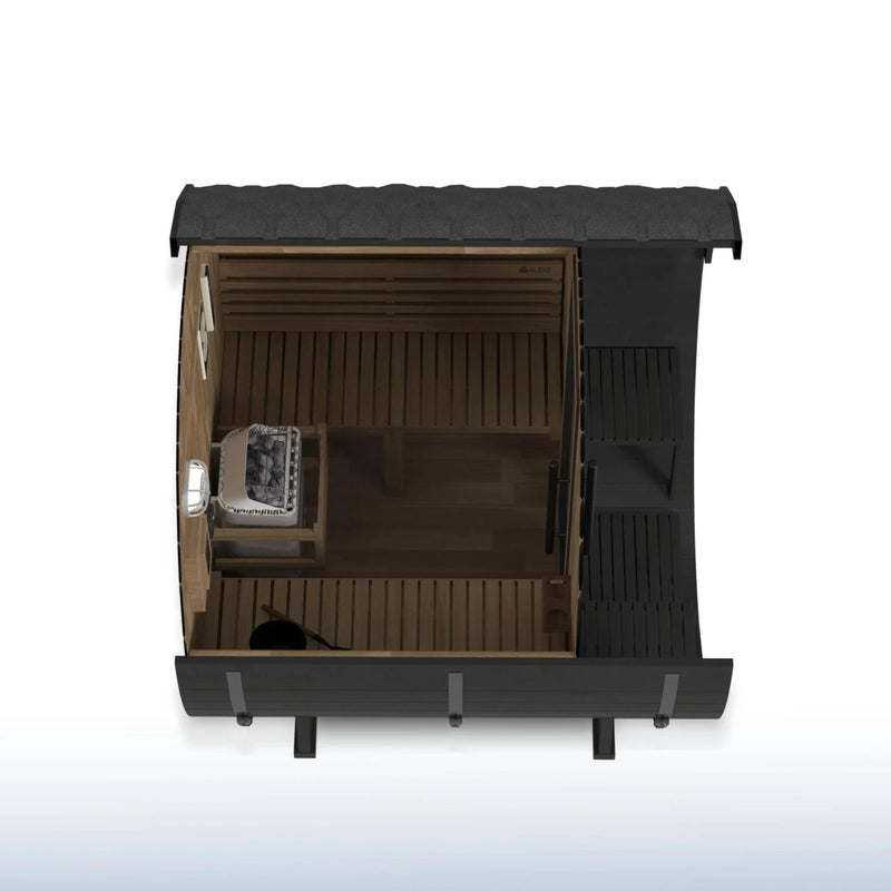 ALEKO Aster Barrel Outdoor Sauna with Porch – 3-5 Person