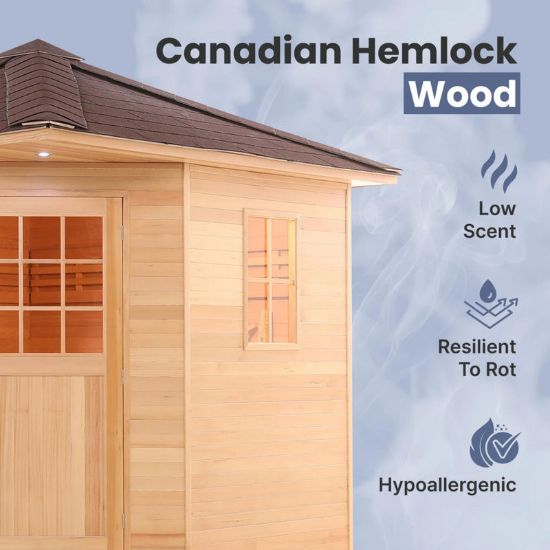 ALEKO Canadian Hemlock Wet Dry Outdoor Sauna with Asphalt Roof - 8 Person