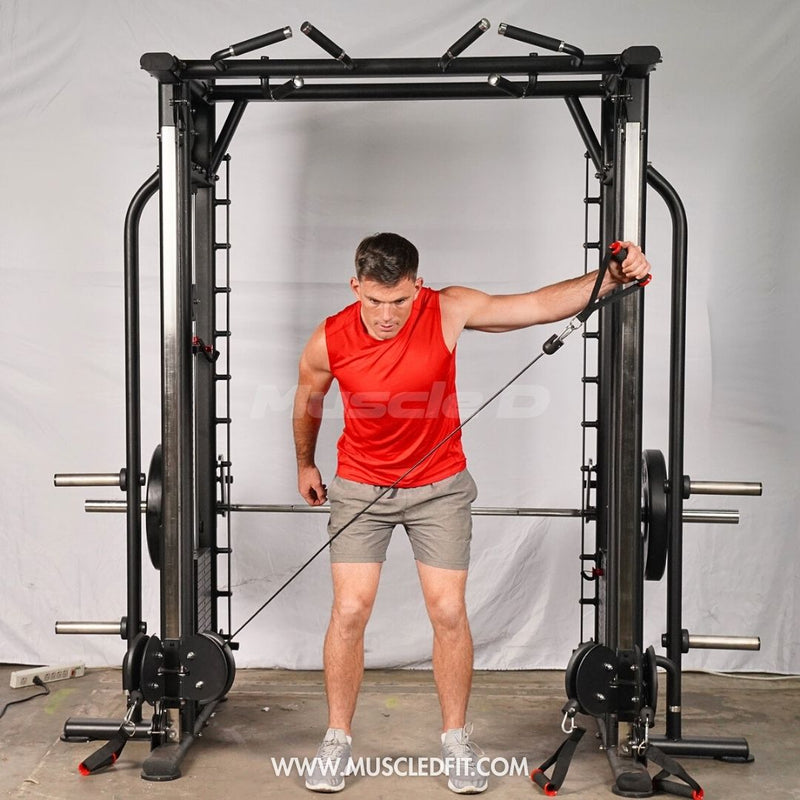 Muscle D Fitness Dual Adjustable Pulley Smith Combo – Full Body Trainer