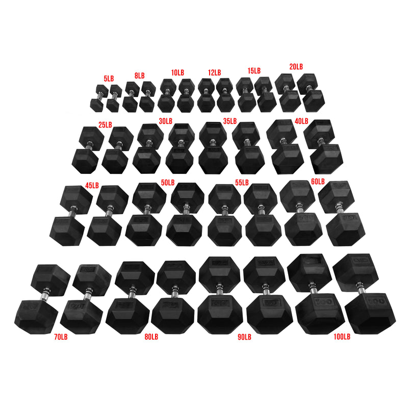 Valor Fitness Rubber Hex Dumbbell Sets
