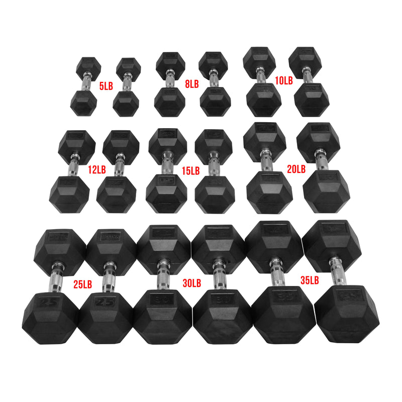Valor Fitness Rubber Hex Dumbbell Sets