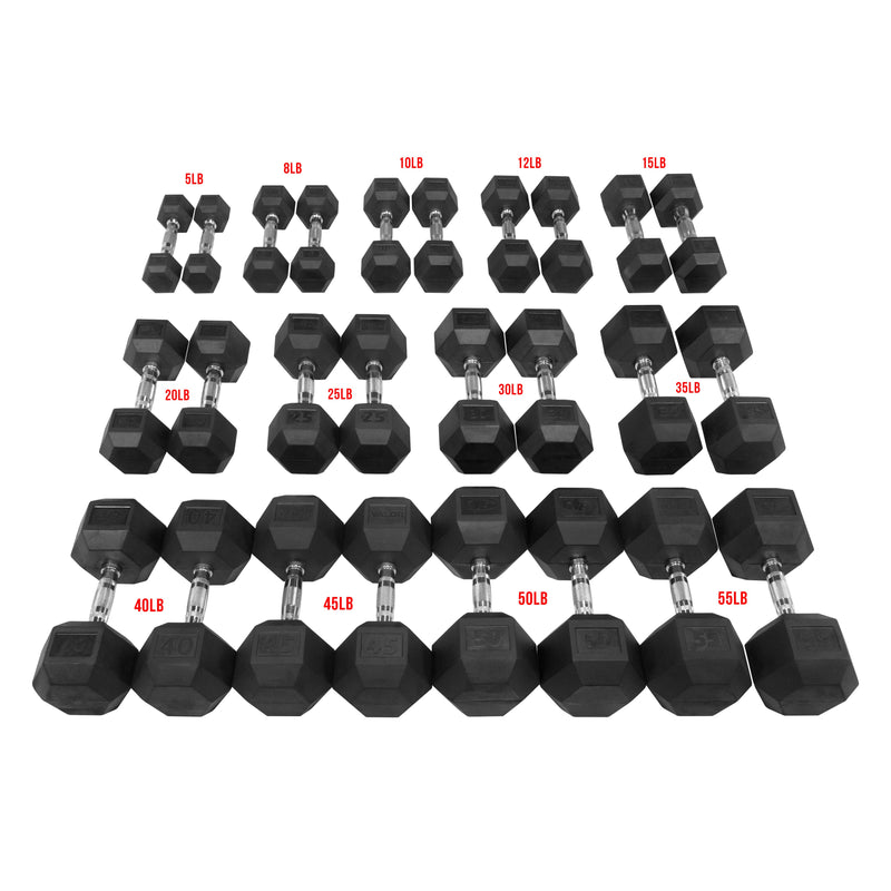 Valor Fitness Rubber Hex Dumbbell Sets