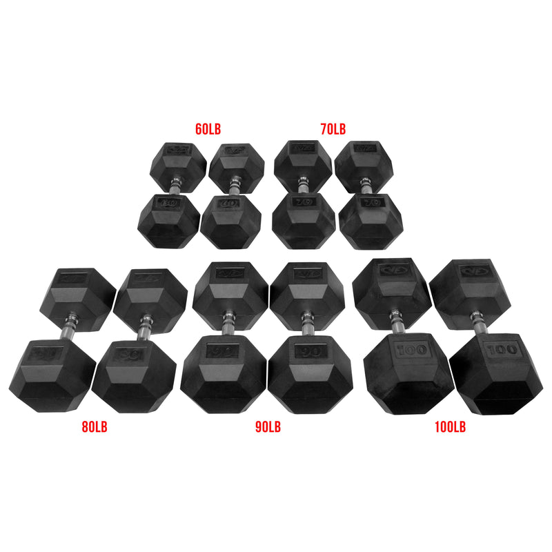 Valor Fitness Rubber Hex Dumbbell Sets
