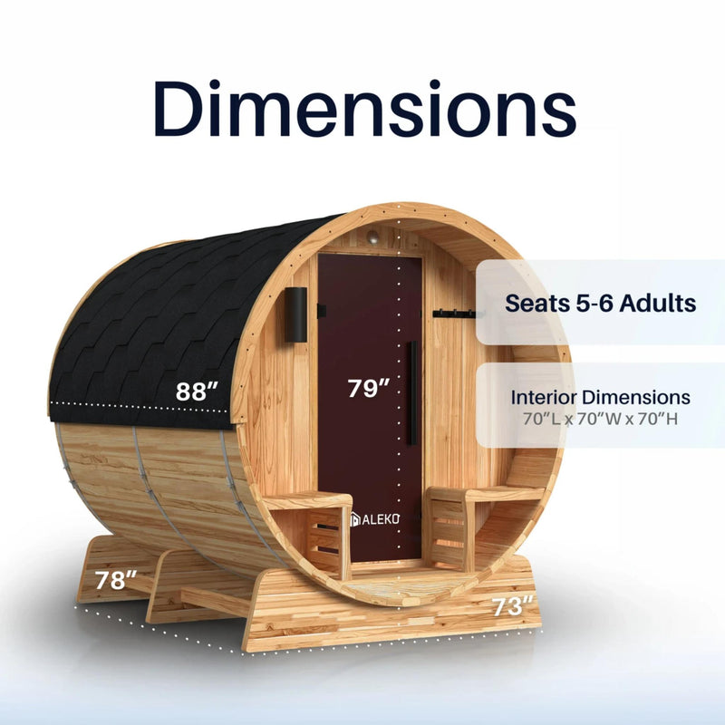 ALEKO Liatris Rustic Cedar Barrel Sauna with Front Porch Canopy - 5-6 Person