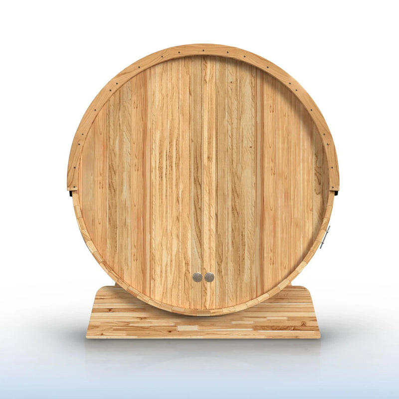 ALEKO Liatris Rustic Cedar Barrel Sauna with Front Porch Canopy - 5-6 Person