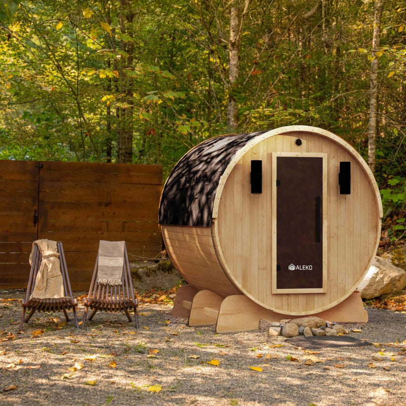 ALEKO Liatris Red Cedar Barrel Sauna with Panoramic Window - 6-8 Person
