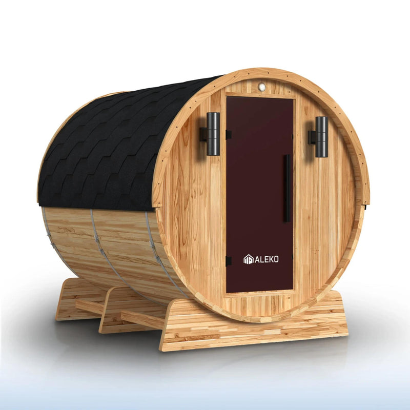 ALEKO Liatris Red Cedar Barrel Sauna with Panoramic Window - 6-8 Person