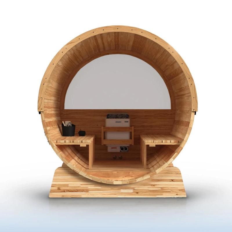 ALEKO Liatris Red Cedar Barrel Sauna with Panoramic Window - 6-8 Person