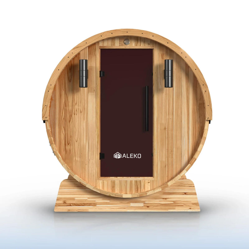 ALEKO Liatris Red Cedar Barrel Sauna with Panoramic Window - 6-8 Person
