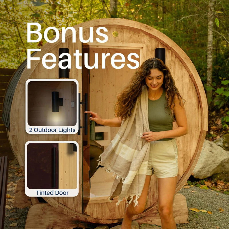 ALEKO Liatris Red Cedar Barrel Sauna with Panoramic Window - 6-8 Person