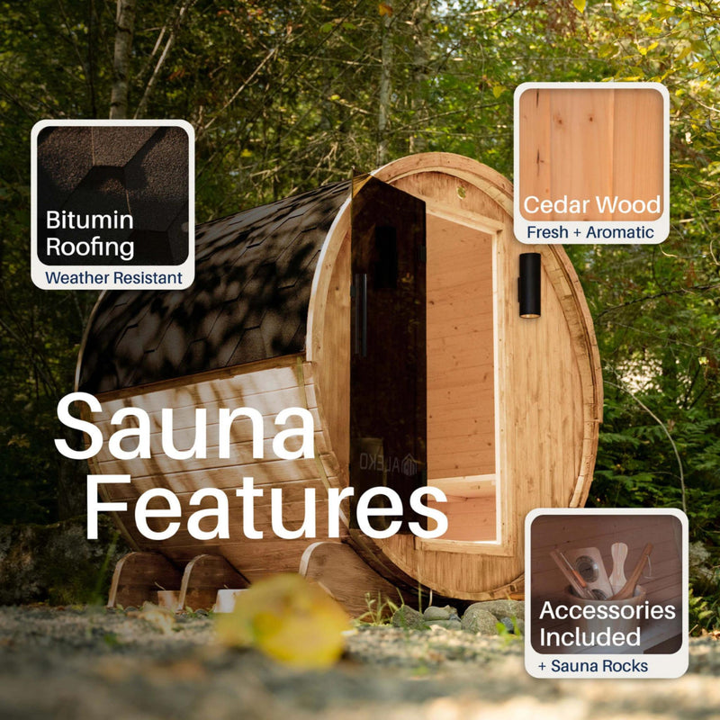 ALEKO Liatris Red Cedar Barrel Sauna with Panoramic Window - 6-8 Person