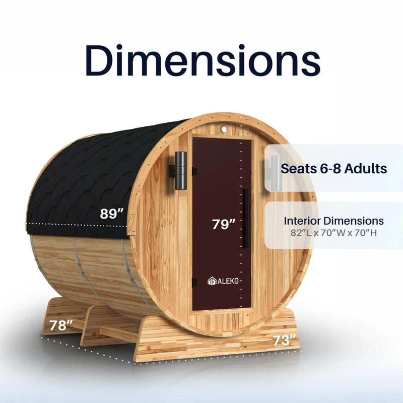 ALEKO Liatris Red Cedar Barrel Sauna with Panoramic Window - 6-8 Person