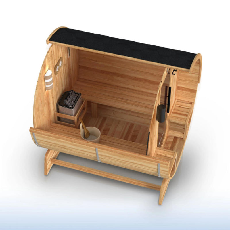 ALEKO Liatris Rustic Cedar Barrel Sauna with Front Porch Canopy - 2-4 Person