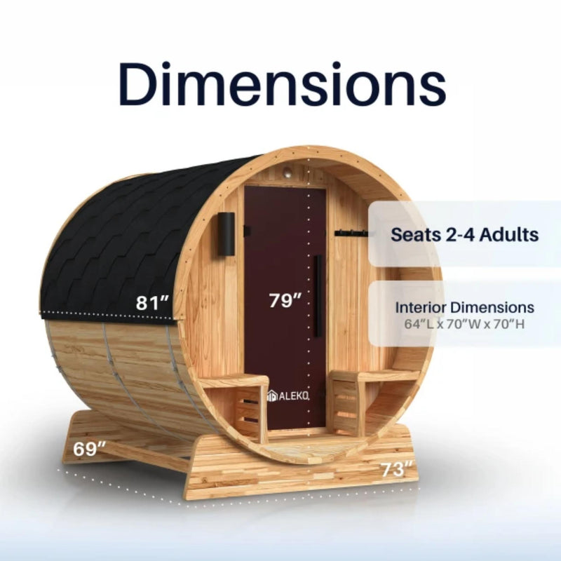 ALEKO Liatris Rustic Cedar Barrel Sauna with Front Porch Canopy - 2-4 Person