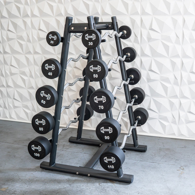 Muscle D Fitness Pro Urethane Barbell Set(Straight or Curl) - 20 to 110 lbs (Barbell Set Only)