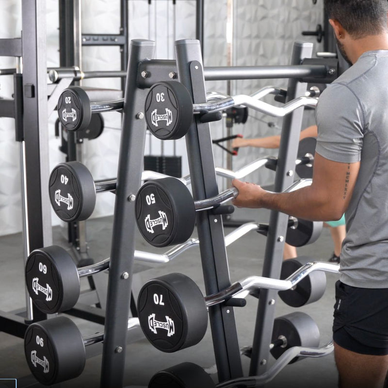 Muscle D Fitness Pro Urethane Barbell Set(Straight or Curl) - 20 to 110 lbs (Barbell Set Only)