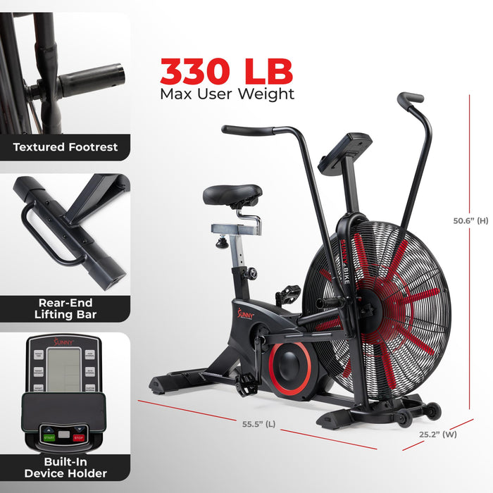 Sunny Health & Fitness Tornado Smart Dual Belt Air-Resistance Bike