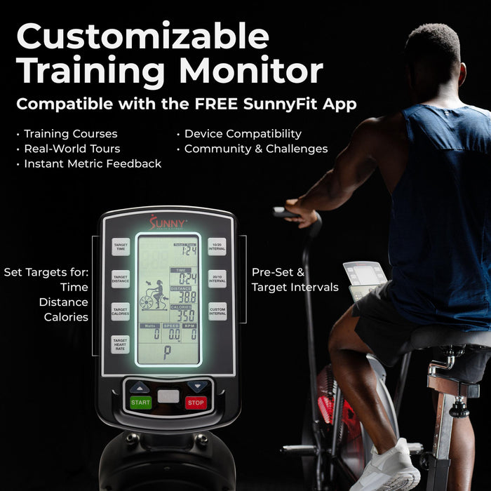 Sunny Health & Fitness Tornado Smart Dual Belt Air-Resistance Bike