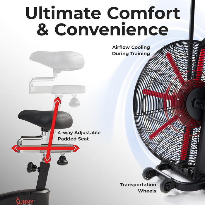 Sunny Health & Fitness Tornado Smart Dual Belt Air-Resistance Bike