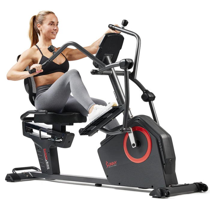 Sunny Health & Fitness Premium Smart Programmable Electro-Magnetic Resistance Recumbent Elliptical Cross Trainer