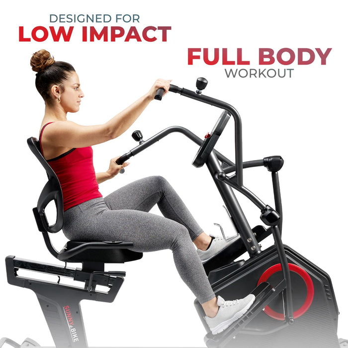 Sunny Health & Fitness Premium Smart Programmable Electro-Magnetic Resistance Recumbent Elliptical Cross Trainer