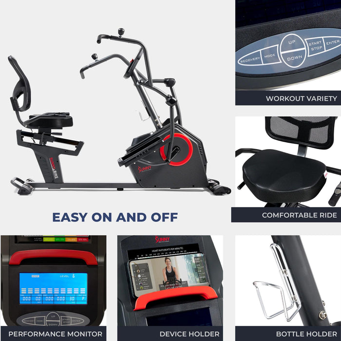 Sunny Health & Fitness Premium Smart Programmable Electro-Magnetic Resistance Recumbent Elliptical Cross Trainer