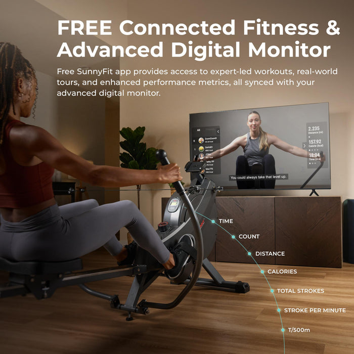 Sunny Health & Fitness Premium Smart Full Motion Magnetic Rowing Machine