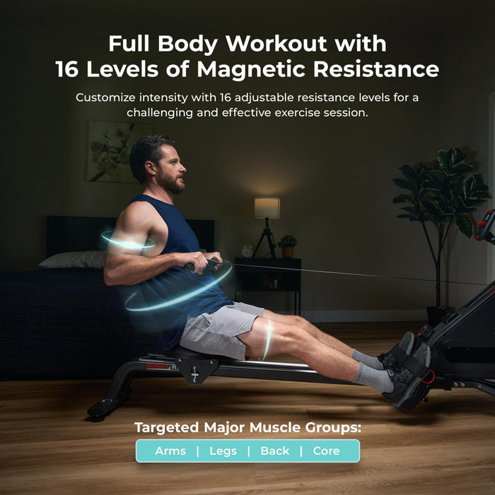 Sunny Health & Fitness Premium Smart Ultra Quiet Dual Slide Rail Magnetic Rowing Machine