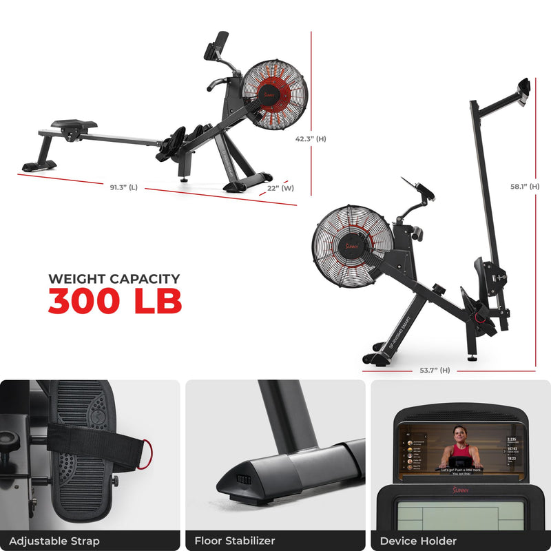Sunny Health & Fitness Premium Premium Smart Magnetic Air Rower