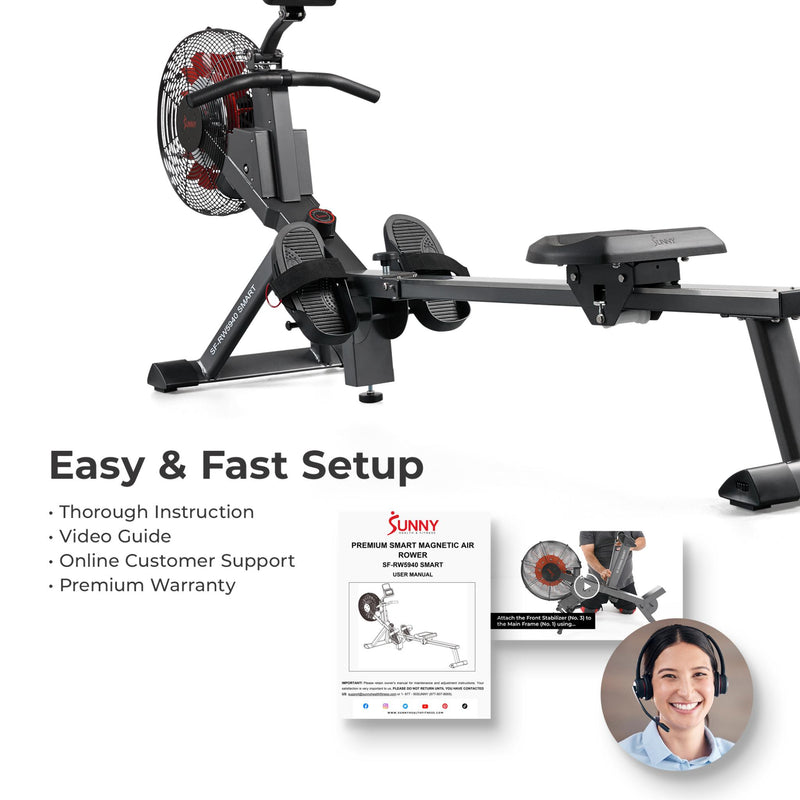 Sunny Health & Fitness Premium Premium Smart Magnetic Air Rower