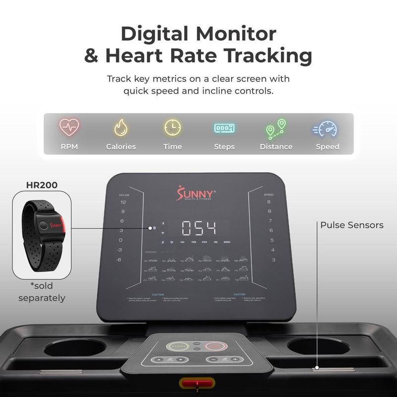 Sunny Health & Fitness Excel Smart Incline/Decline 20” Deck Treadmill