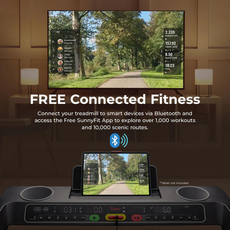 Sunny Health & Fitness Premium Foldable Auto Incline Smart Treadmill