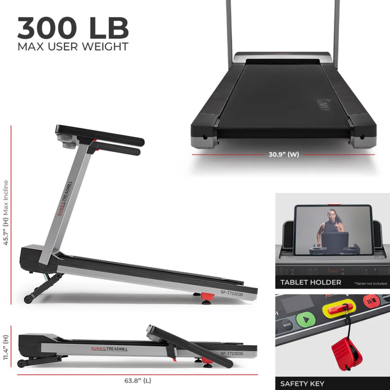 Sunny Health & Fitness Premium Foldable Auto Incline Smart Treadmill
