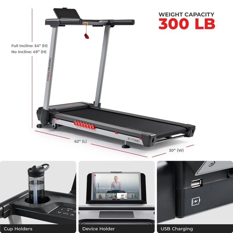 Sunny Health & Fitness Pace 500 Smart Auto Incline Treadmill