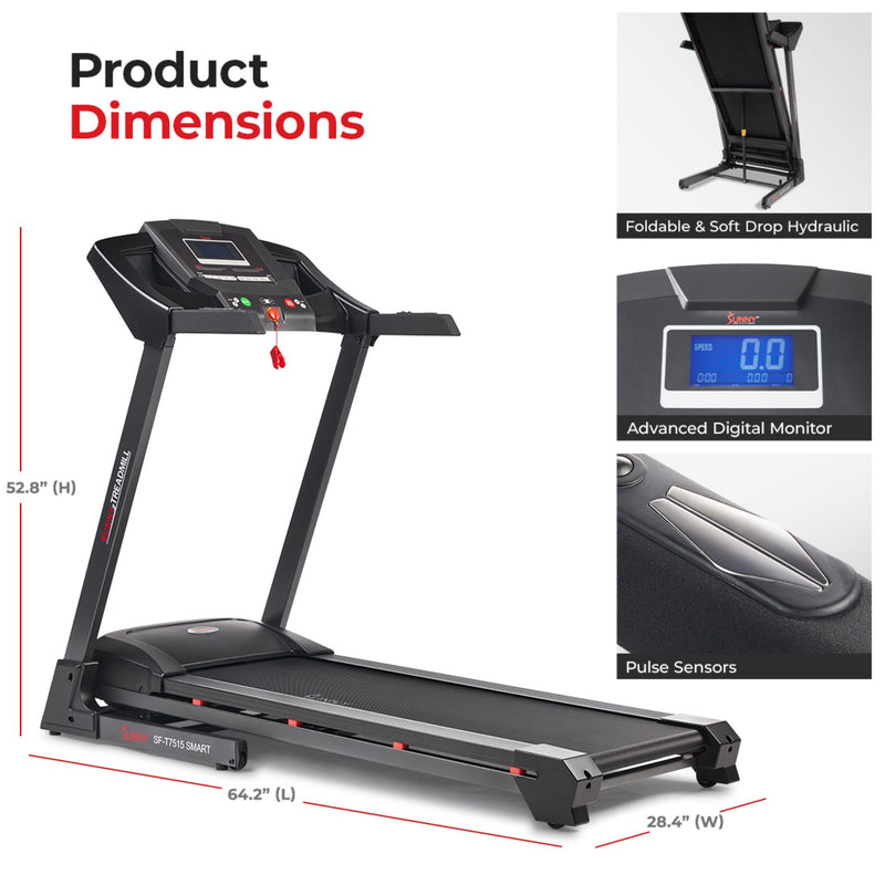 Sunny Health & Fitness Premium Auto Incline Smart Treadmill