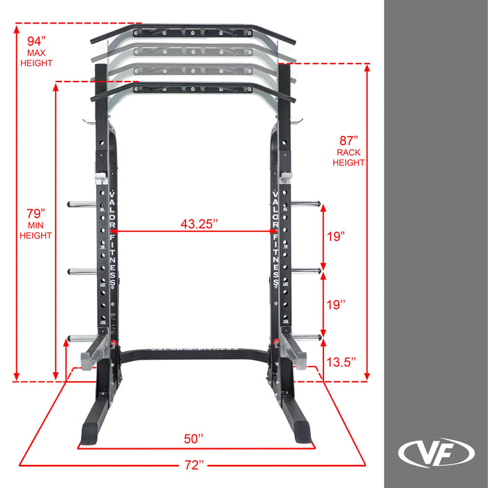 3x3 Half Rack w/ Multi Grip Pullup Bar and Plate Storage