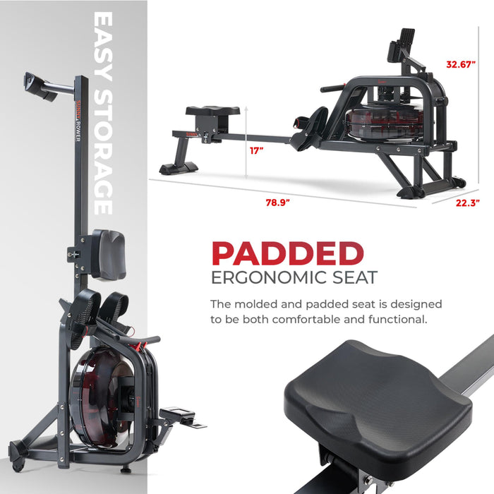 Sunny Health & Fitness Smart Premium Smart Obsidian Surge 500 m Water Rowing Machine