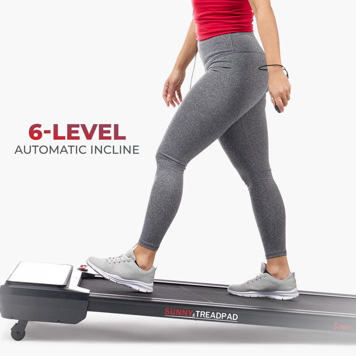 Sunny Health & Fitness Pacer Auto Incline Under Desk Smart TreadPad Walking Treadmill