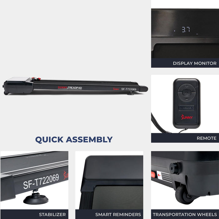 Sunny Health & Fitness Pacer Auto Incline Under Desk Smart TreadPad Walking Treadmill